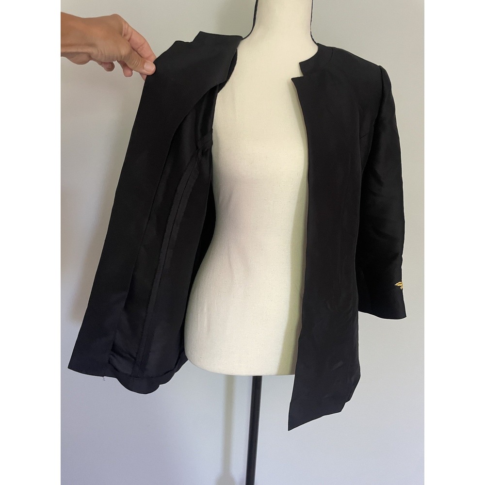 Miller Shor‎ 100% Silk VTG Gold Embroidered Minimalist Black Blazer Size 4 - Picture 3 of 9